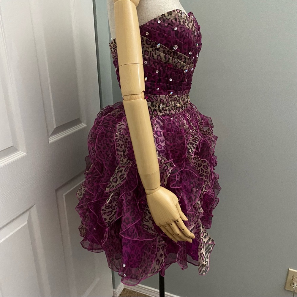 MoriLee Pink Leopard Tulle and Rhinestones Party Dress Size 13 - Picture 5 of 16